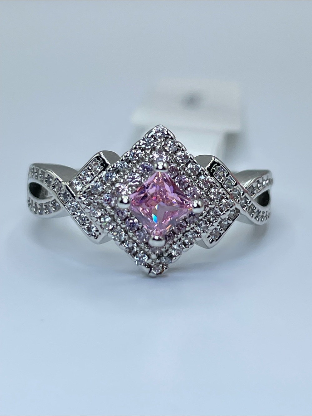 Swarovski Crystal Elements Pink Halo Art Deco Vintage Look Ring Sz 8